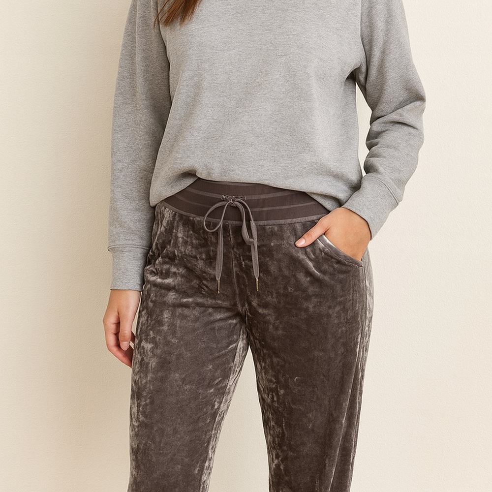 Calvin Klein Women’s Gray Velvet Drawstring Waist Lounge Casual Sweatpants - Picture 3 of 9